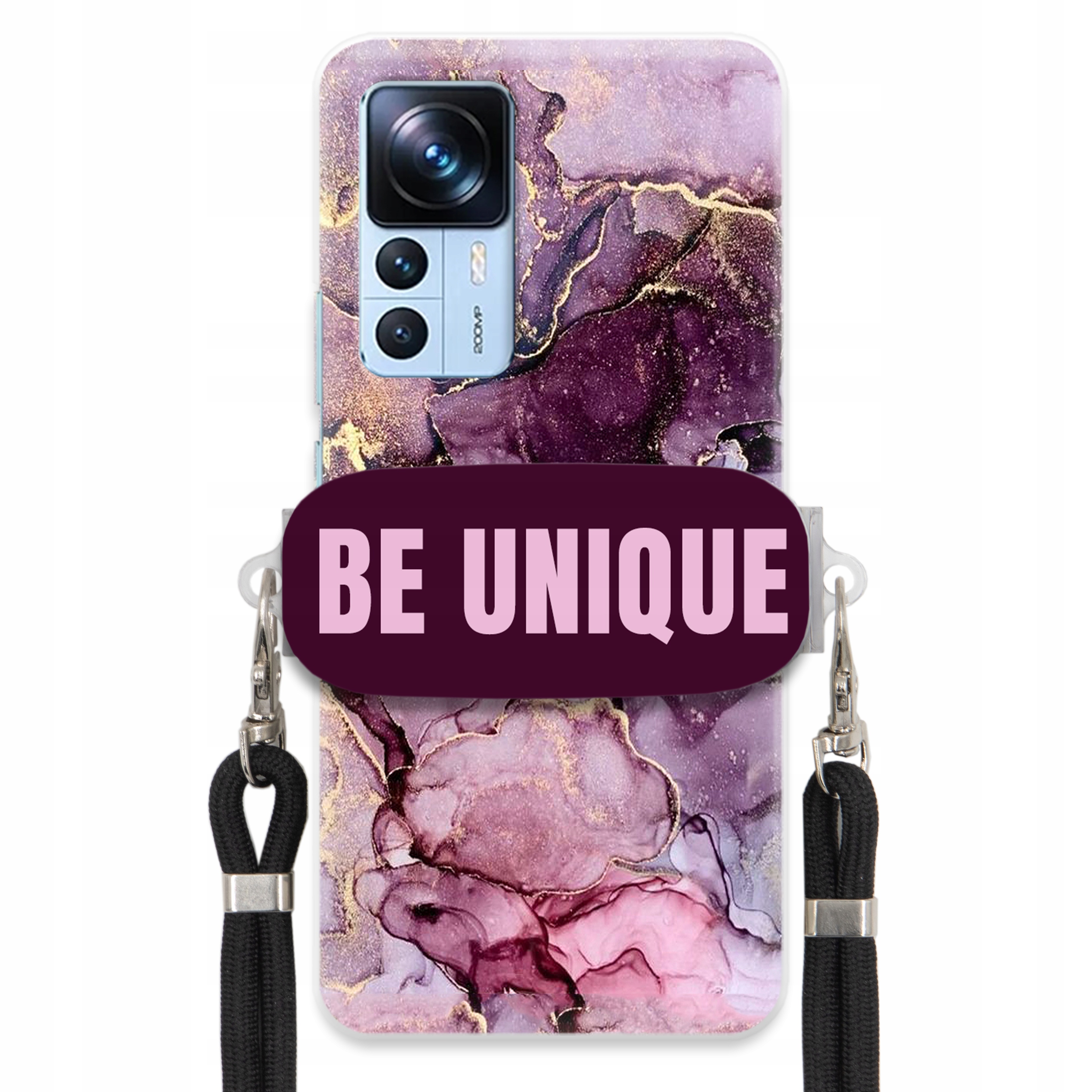 Pouzdro pro Xiaomi 12T úchytka na šňůrku Černý fialový mramor