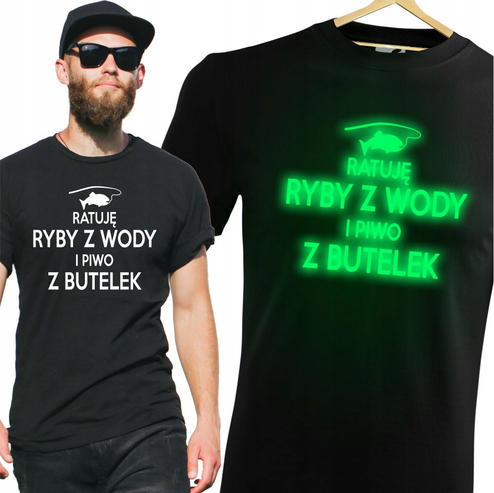 

Męska Koszulka Ryby Wędkarze Nadruk Fluo