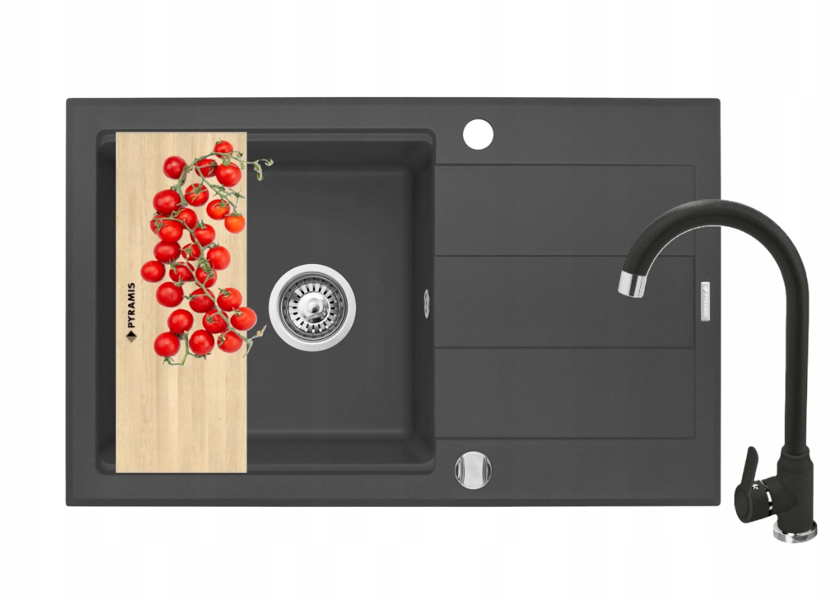 Zlew. Sparta Plus Lux (78x48) 1B 1D, karbon Bateria Lungo