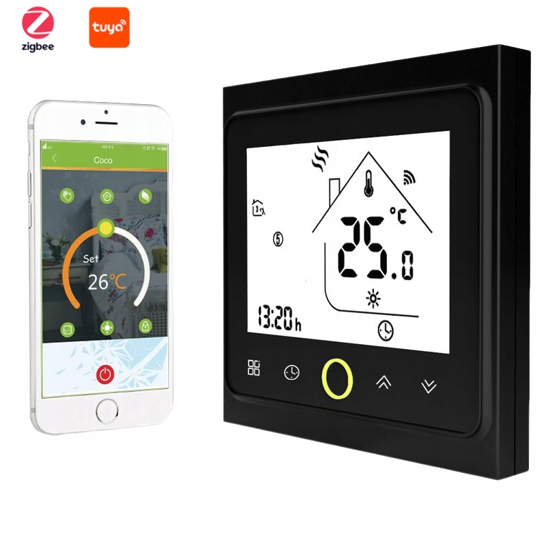Termostat do mat i siłowników termoelektrycznych smart Czarny ZIGBEE TUYA Kod producenta CZBHT-002-GBLZ