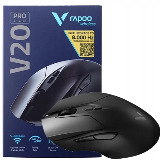 Myszka Gamingowa Rapoo V20 Pro 26K Dpi Lekka Rgb Czarna Bezprzewodowa Mysz