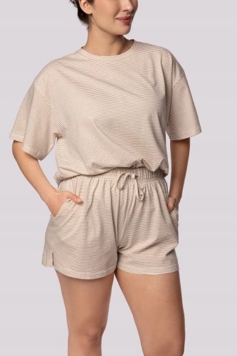 Mona Dámské bavlněné pyžamo Stripe shortsleeve ecru velikost M