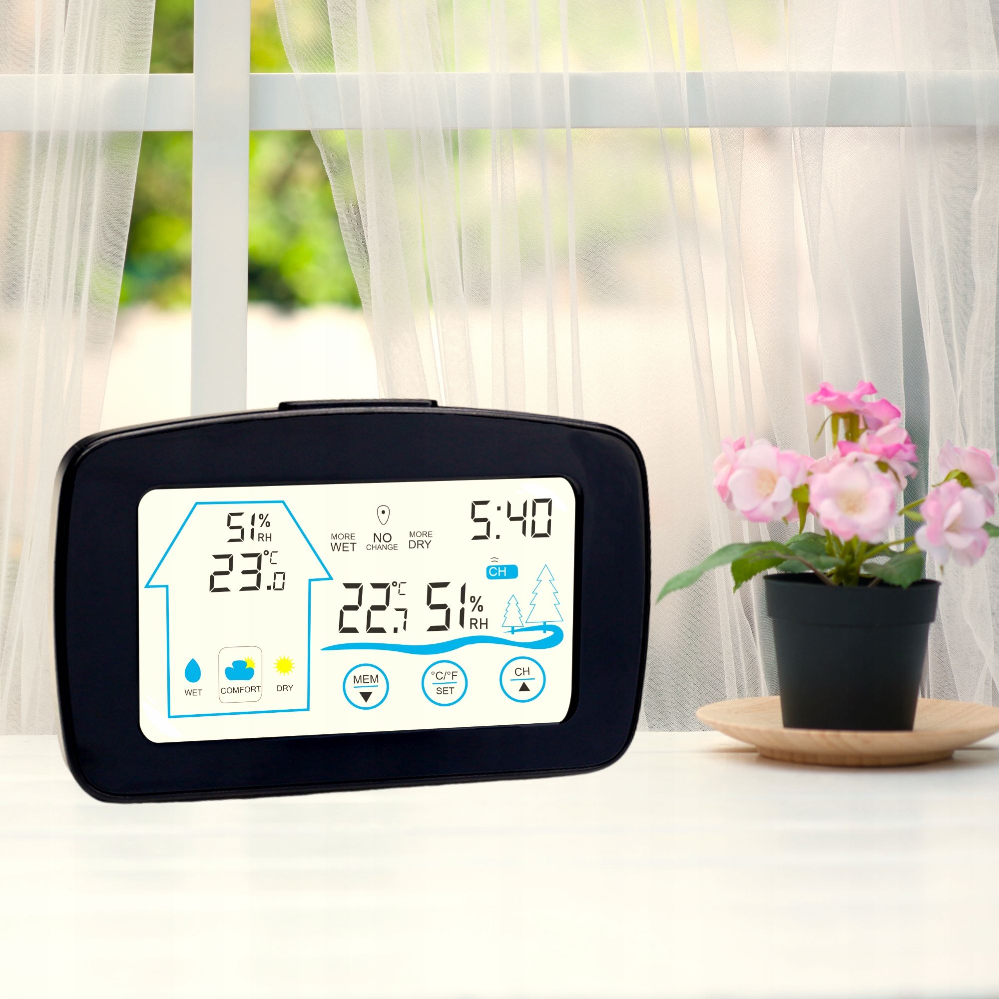 STACJA POGODOWA TEMPERATURA WILGOTNOŚĆ GODZINA DATA POGODY METEOROLOGICZNA Kod producenta KH-CL148