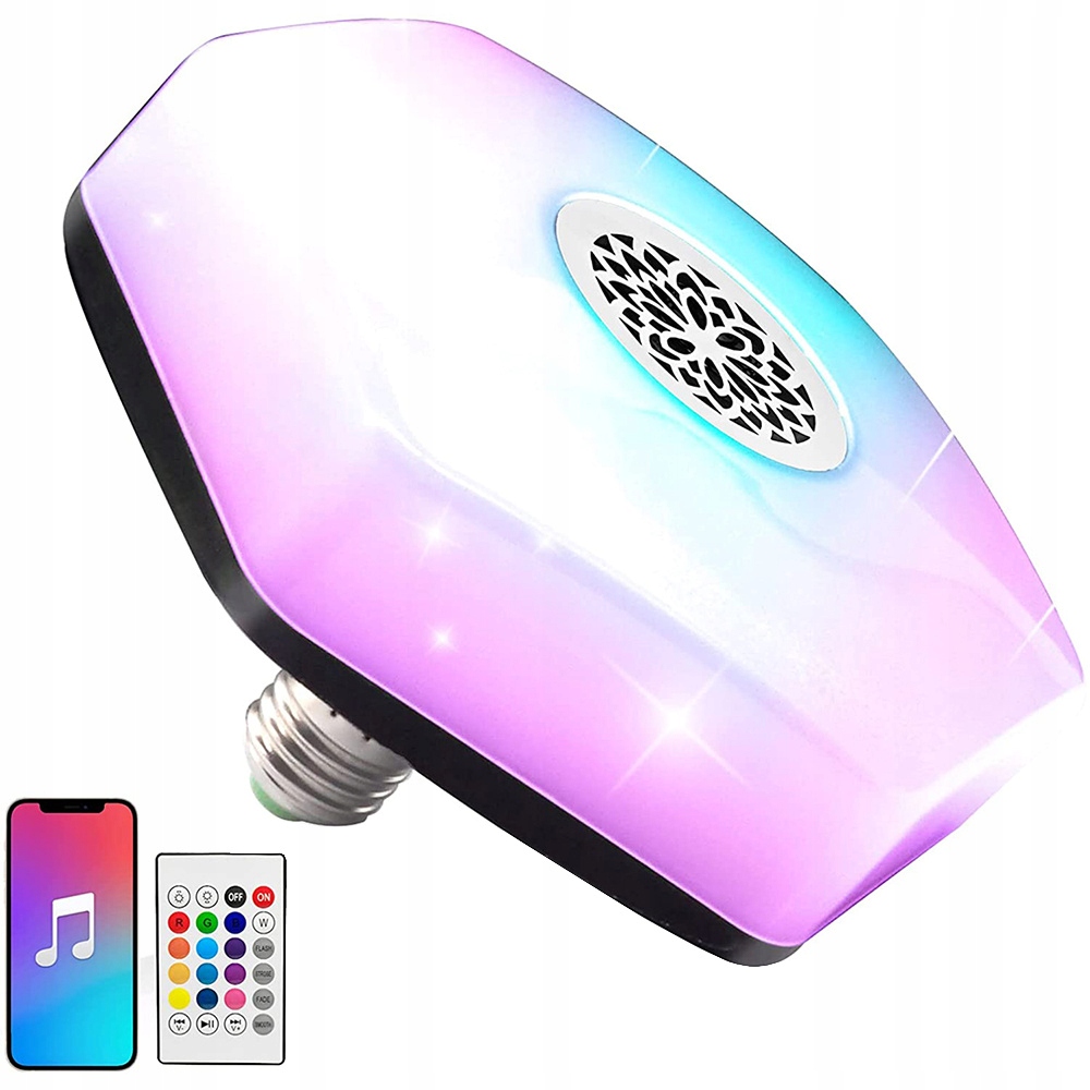 

Żarówka kolorowa led rgbw głośnik bluetooth pilot