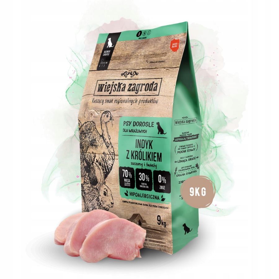 Levně Suché Krmivo Wiejska Zagroda Krůta , králíky, zeleninu, malá a střední plemena, velikost S 9 kg