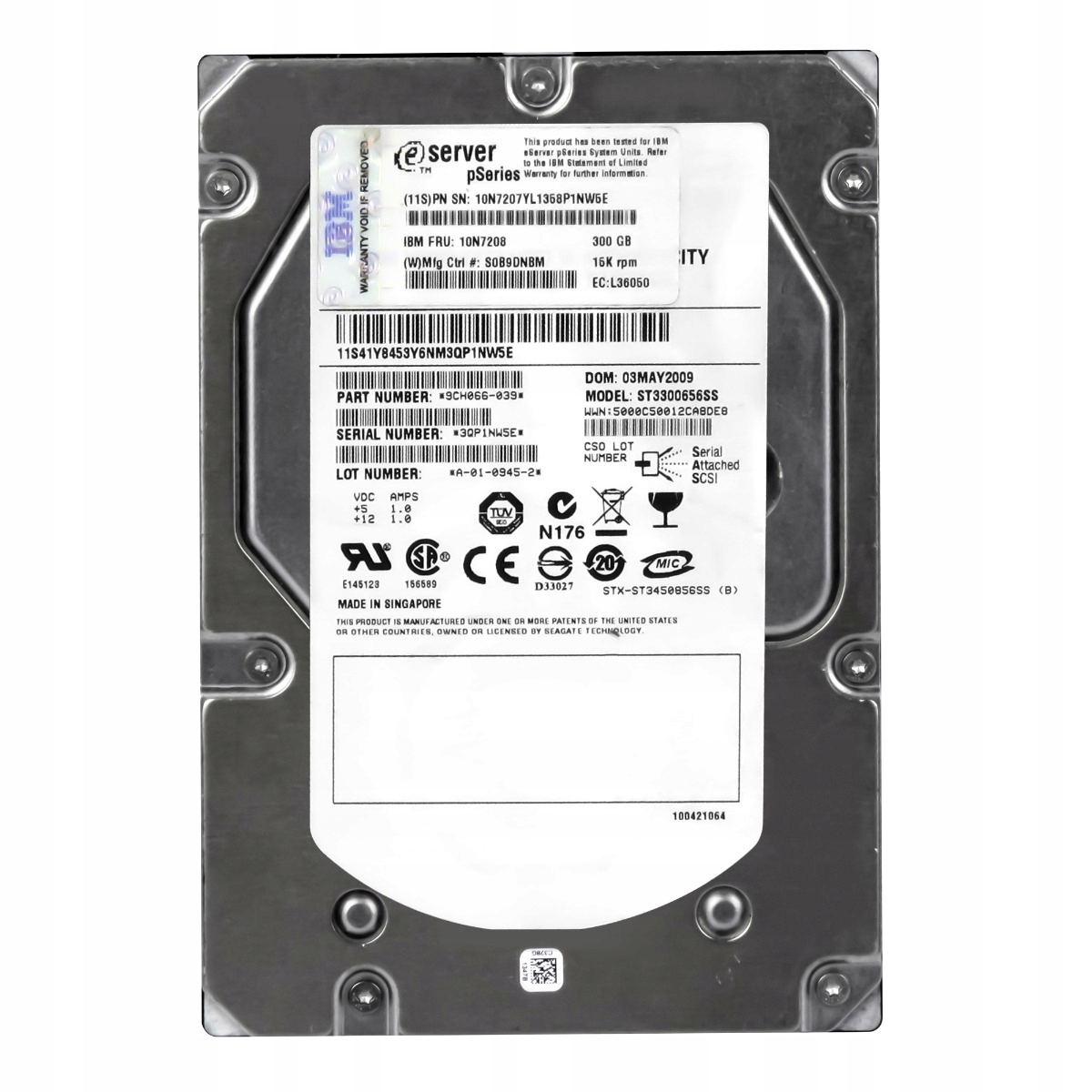 Ibm 10N7208 10N7207 300GB 15K 16MB SAS-1 3.5" Hdd ST3300656SS