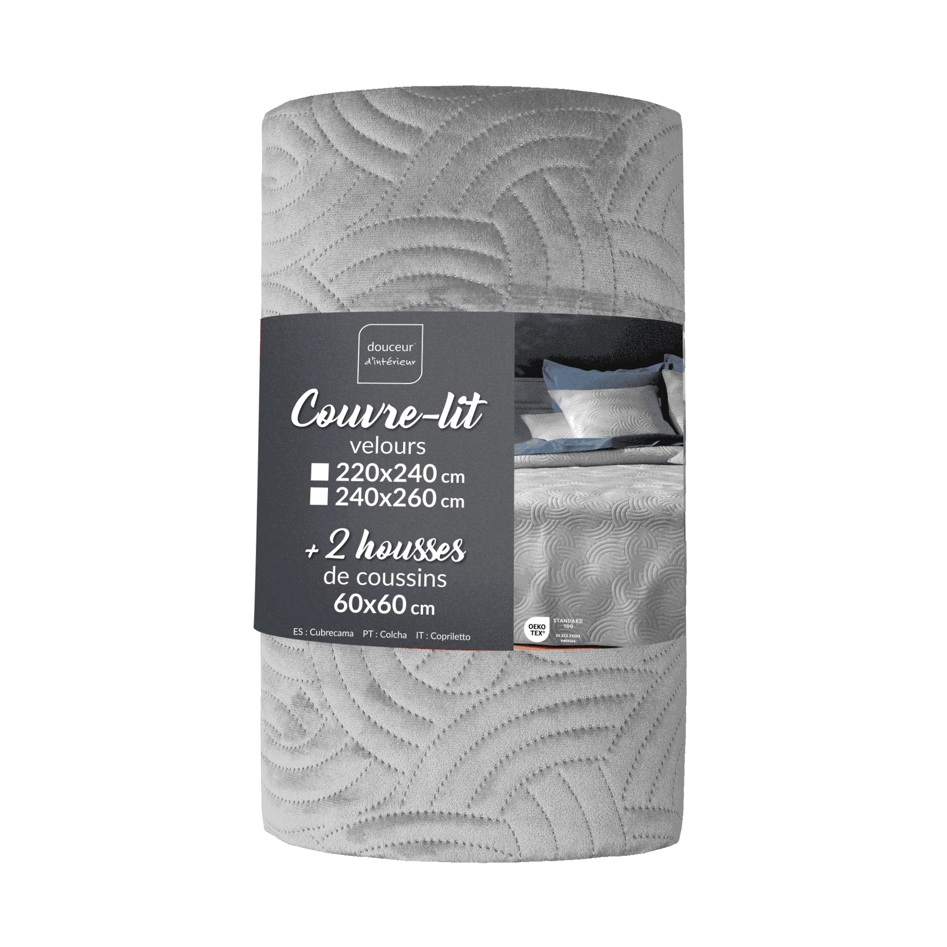 Sametový Komplet O Rozměrech 240 X 260 CM S Přehozem A 2 Povlaky Polyester, Šedý