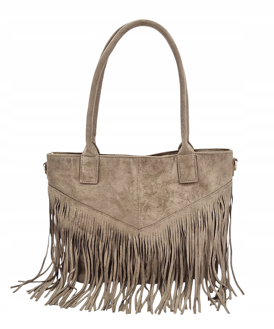 Béžový dámský semišový shopper s třásněmi Gallantry