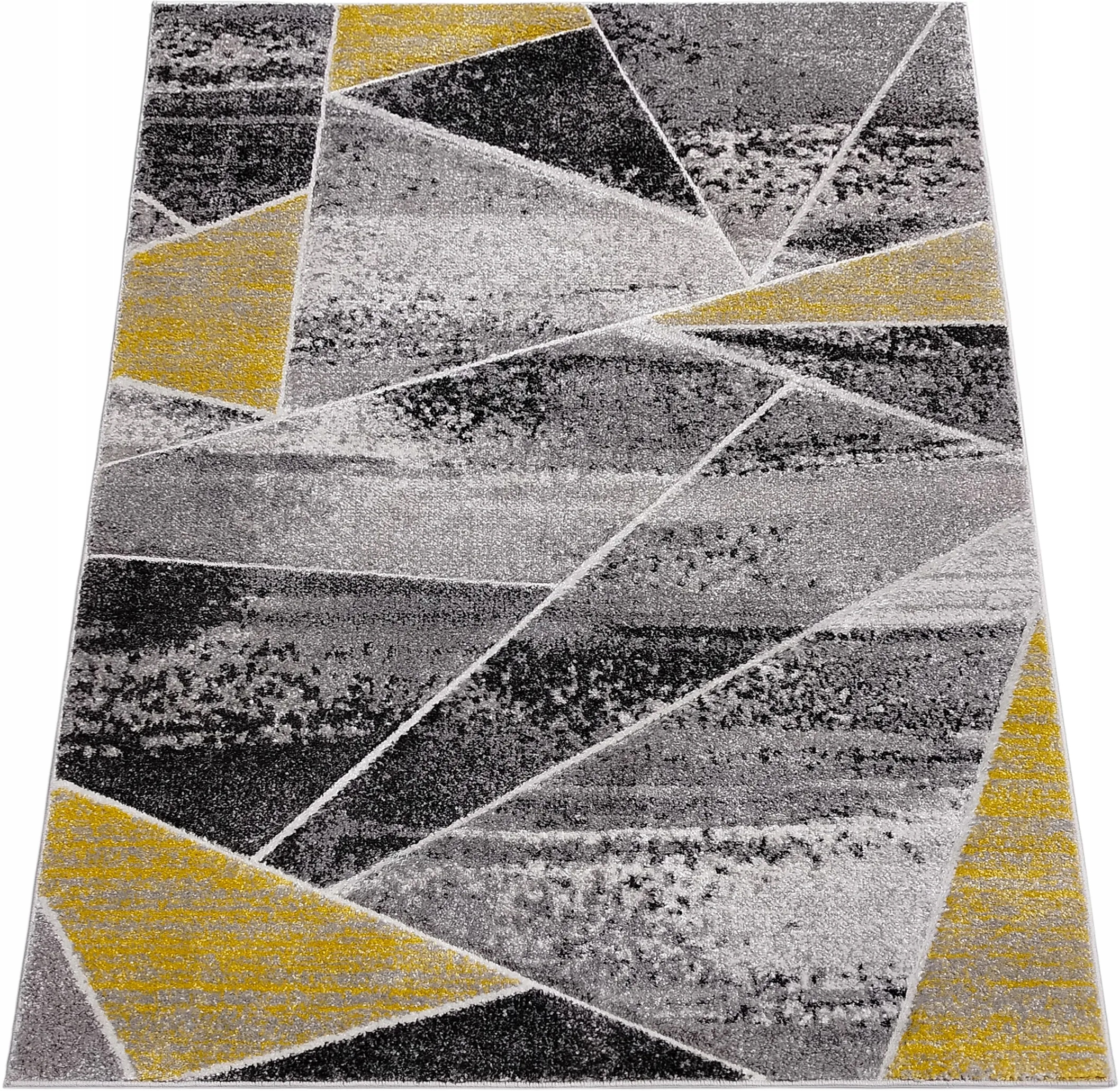 Koberec 120x180 Sivý So Žltým Moderný Do Obývačky Geometrický Módny