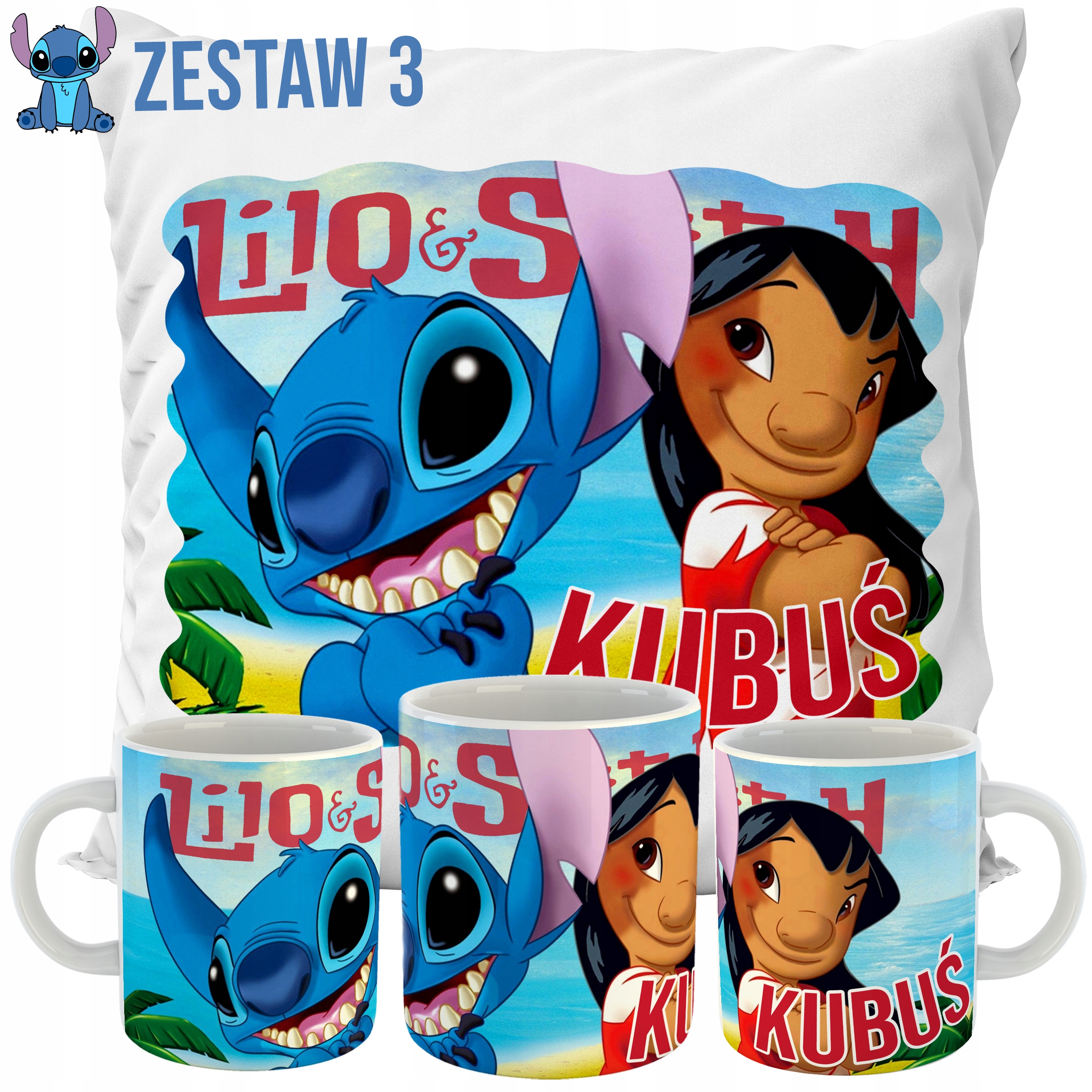ZESTAW PODUSZKA + KUBEK LILO I STITCH IMIĘ PREZENT WZORY Rodzaj dekoracyjna
