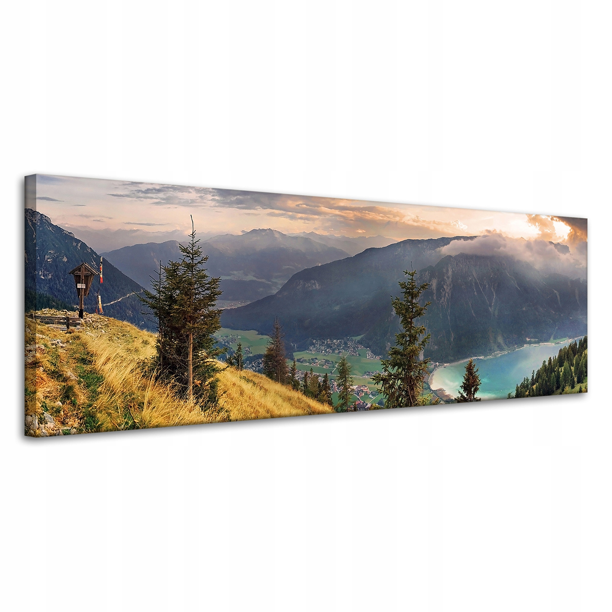 Obraz na plátně Slunce nad horami Mraky Vesnice 120x40 cm