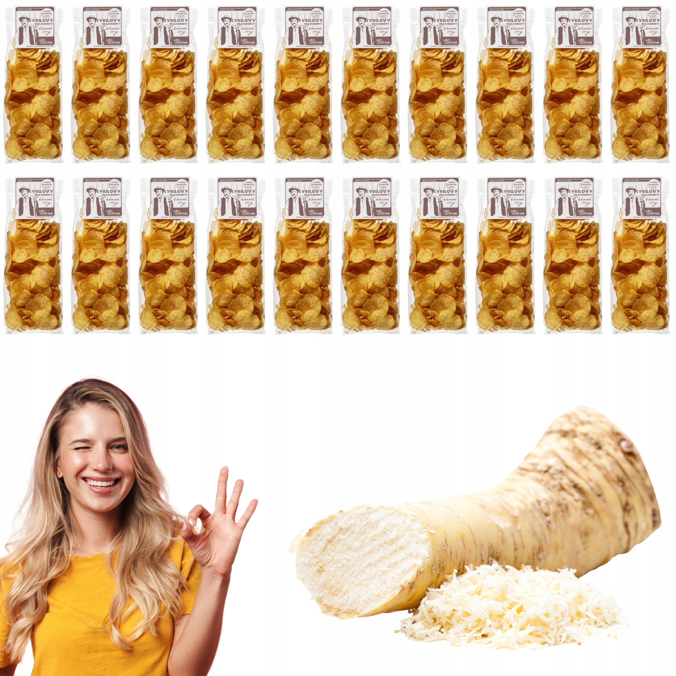 Cyrilovy Bramburky czeskie chipsy ziemniaczane chrzanowe Zestaw 20x 100g