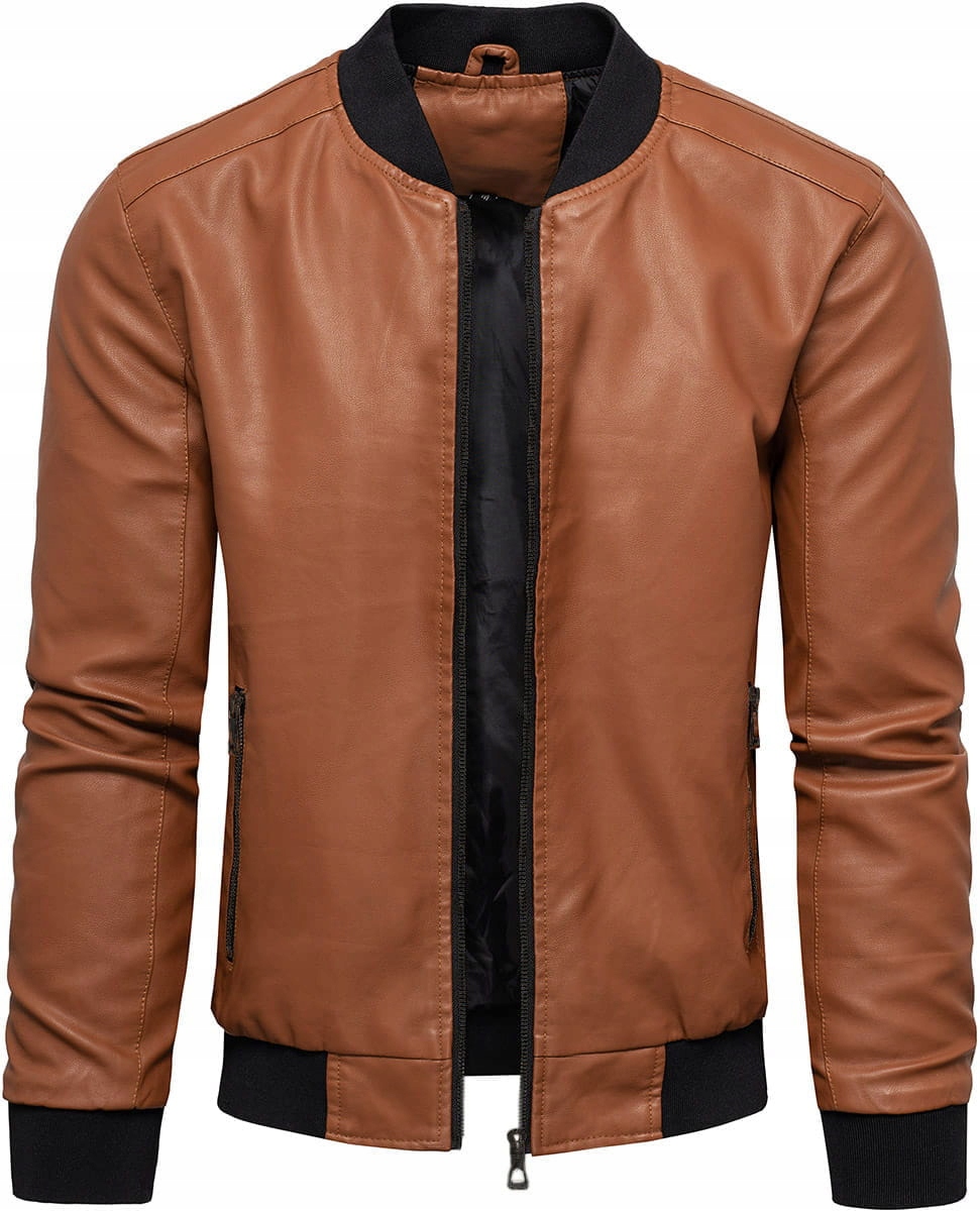 Pánská kožená hnědá bunda s stojáčkem Recea XXL
