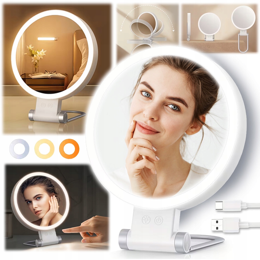 Velké dvojité kosmetické zrcátko 1X+10X s Led podsvícením pro Aku líčení