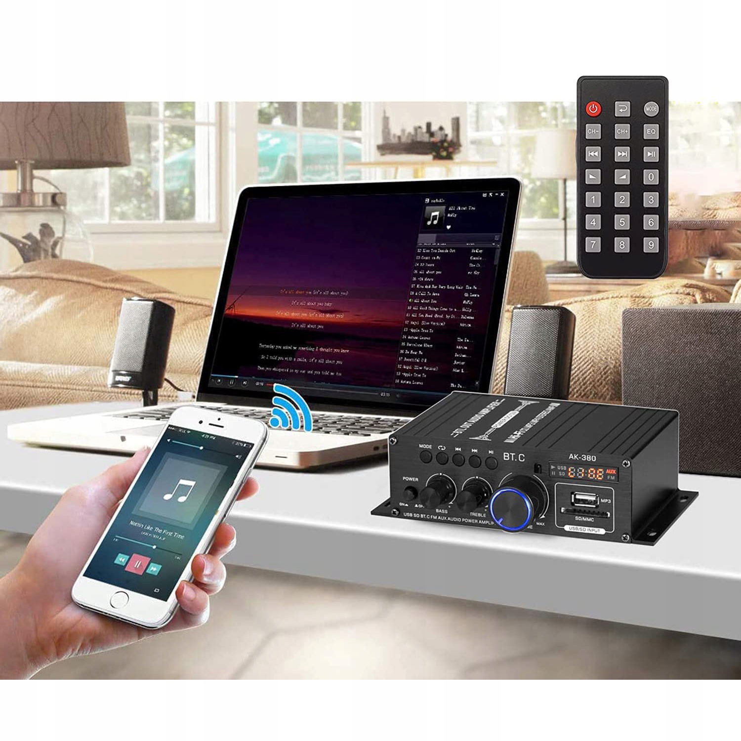 WZMACNIACZ DO KOLUMN BLUETOOTH 5.0 RADIO FM MP3 Impedancja 16 Ω