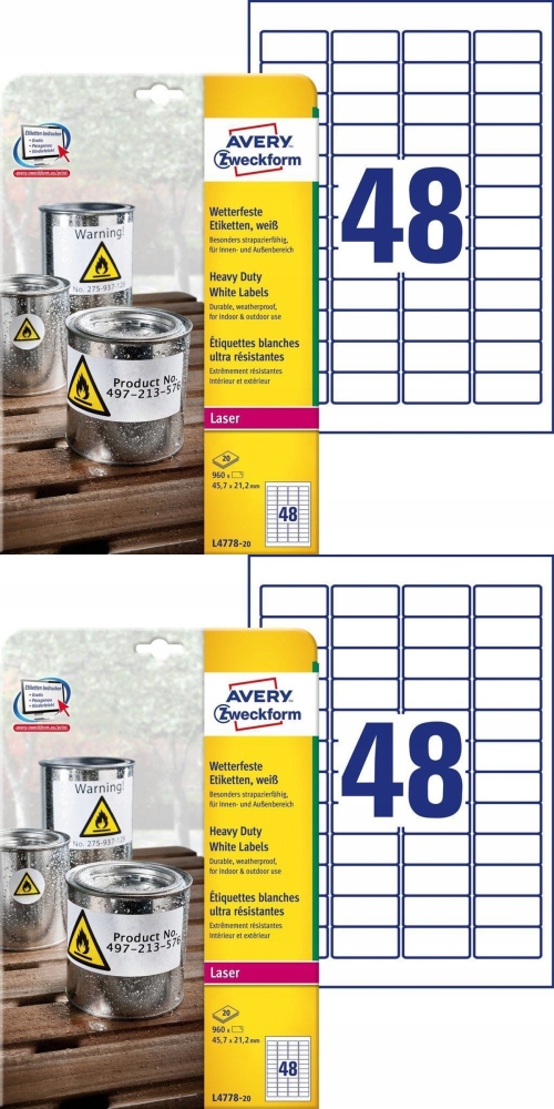 Etykiety usuwalne Avery 20 arkuszy biały x2