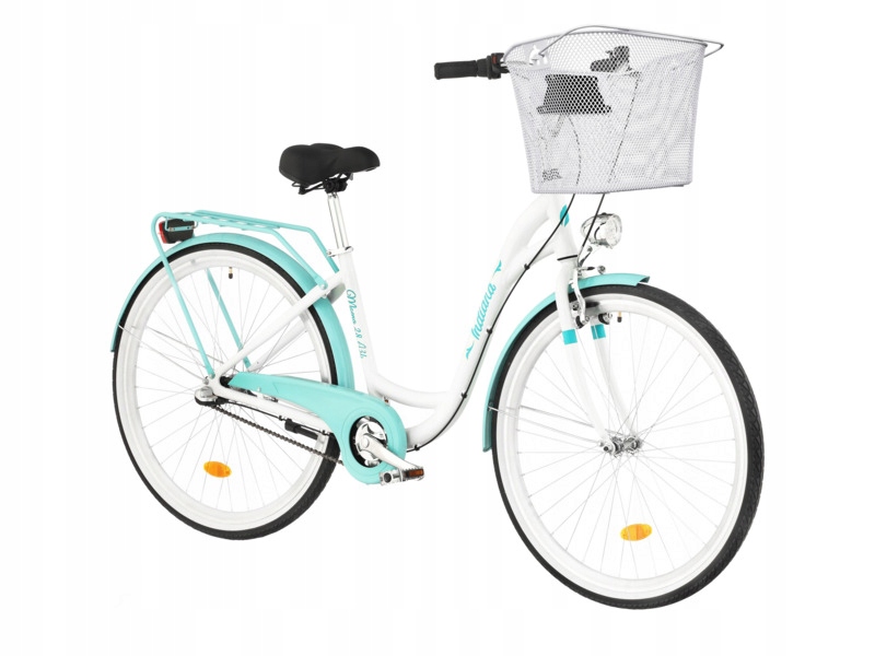 Rower miejski Indiana Moena A3B 28 cali damski Biało-lazurowy Koszyk