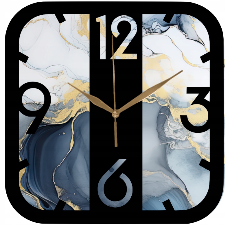 Dekorativní nástěnné hodiny do obývacího pokoje Modrý mramor se zlatem 35 cm