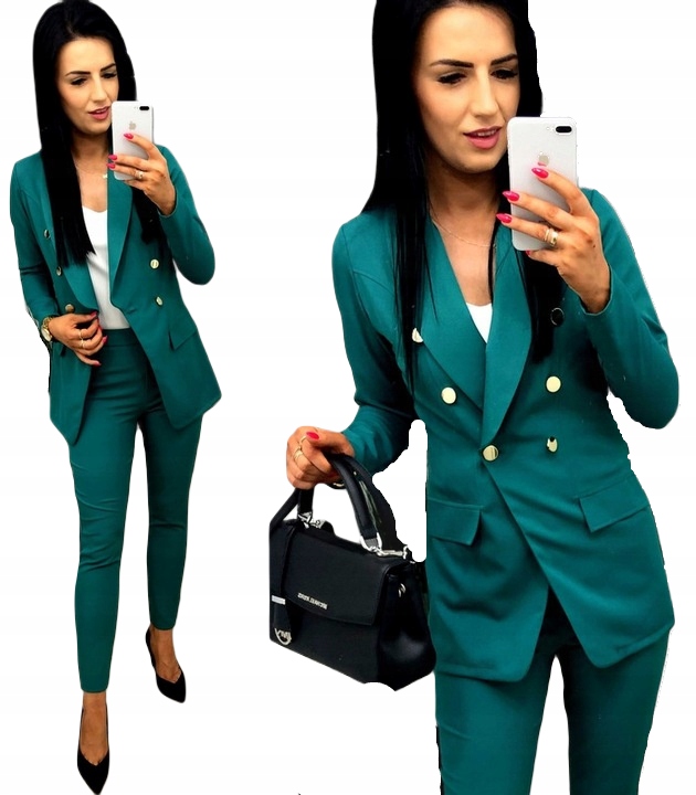 Dámský oblek Dámské obleky Komplet sako kalhoty Zelená 4XL 48