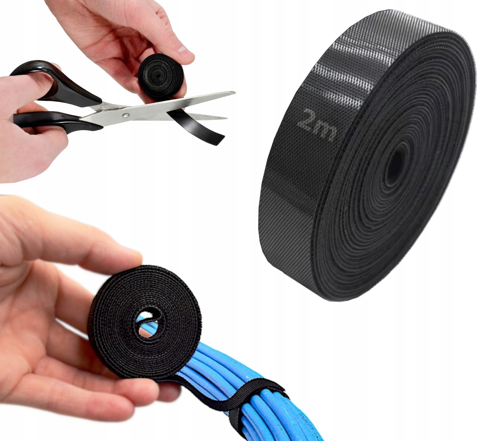 Opaska rzepowa MK czarna 2 m 12 mm do organizacji kabli