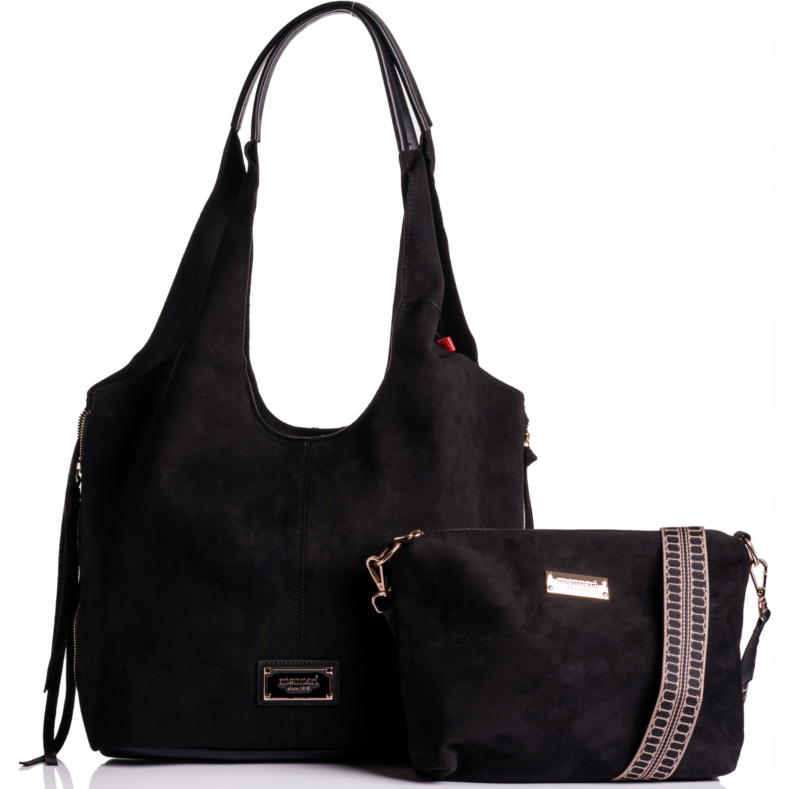 Monnari Torebka Damska Shopper 2w1 Listonoszka Czarna Premium Zamszowa