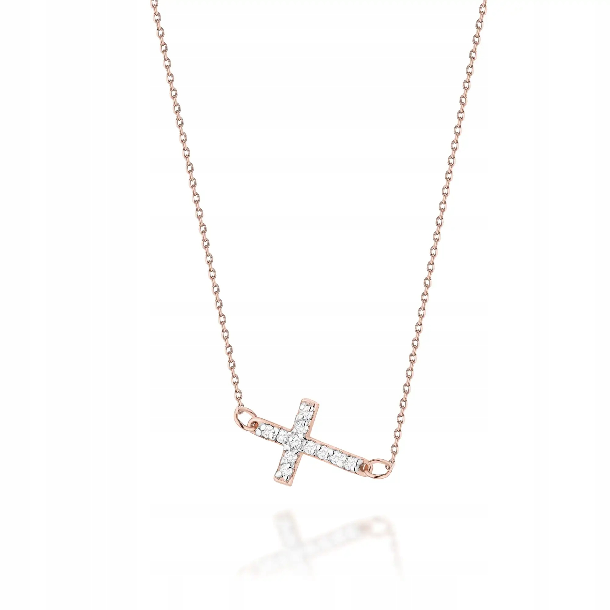 Náhrdelník z růžového zlata 585 s křížkem a diamanty, brilianty 0.9 g