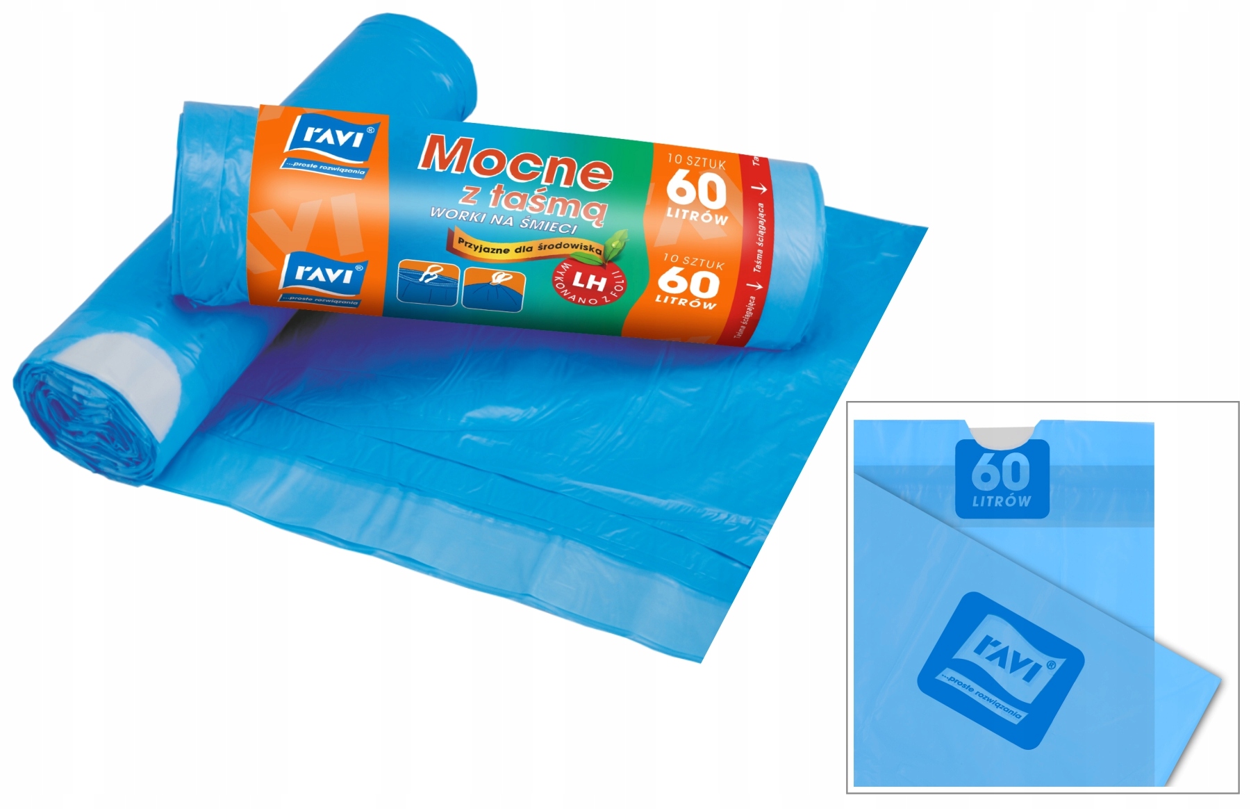 

Worki na śmieci z taśmą 60 L 10 szt niebieskie