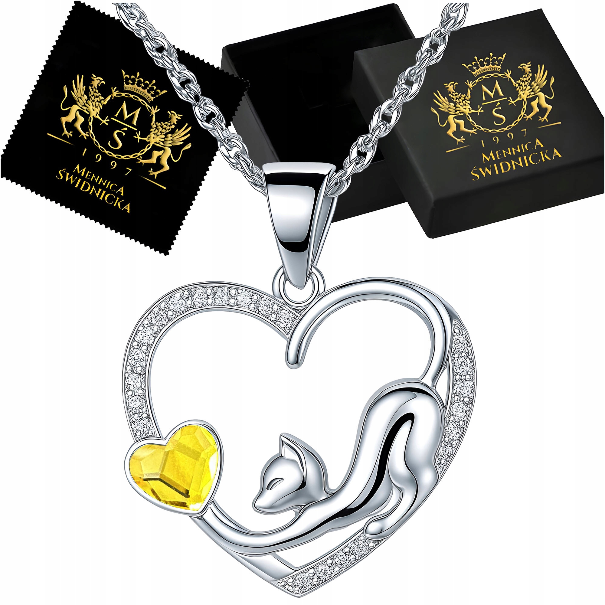 Stříbrný dámský náhrdelník Kočka v srdci Stříbro 925 Módní šperky pro ženy