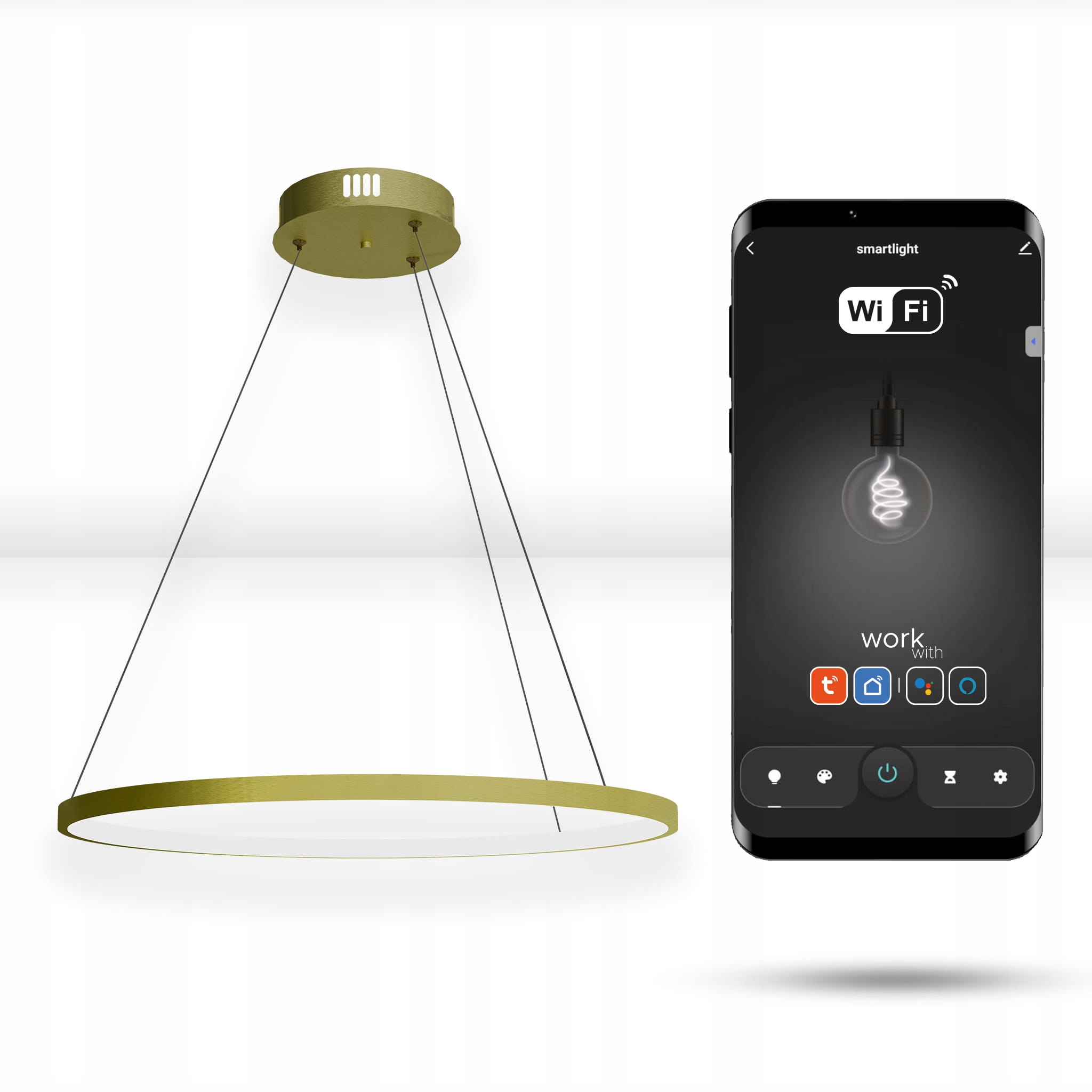 Okrúhla WiFi lampa Tuya 40 cm Led Zlatá závesná Ring Circle Internal