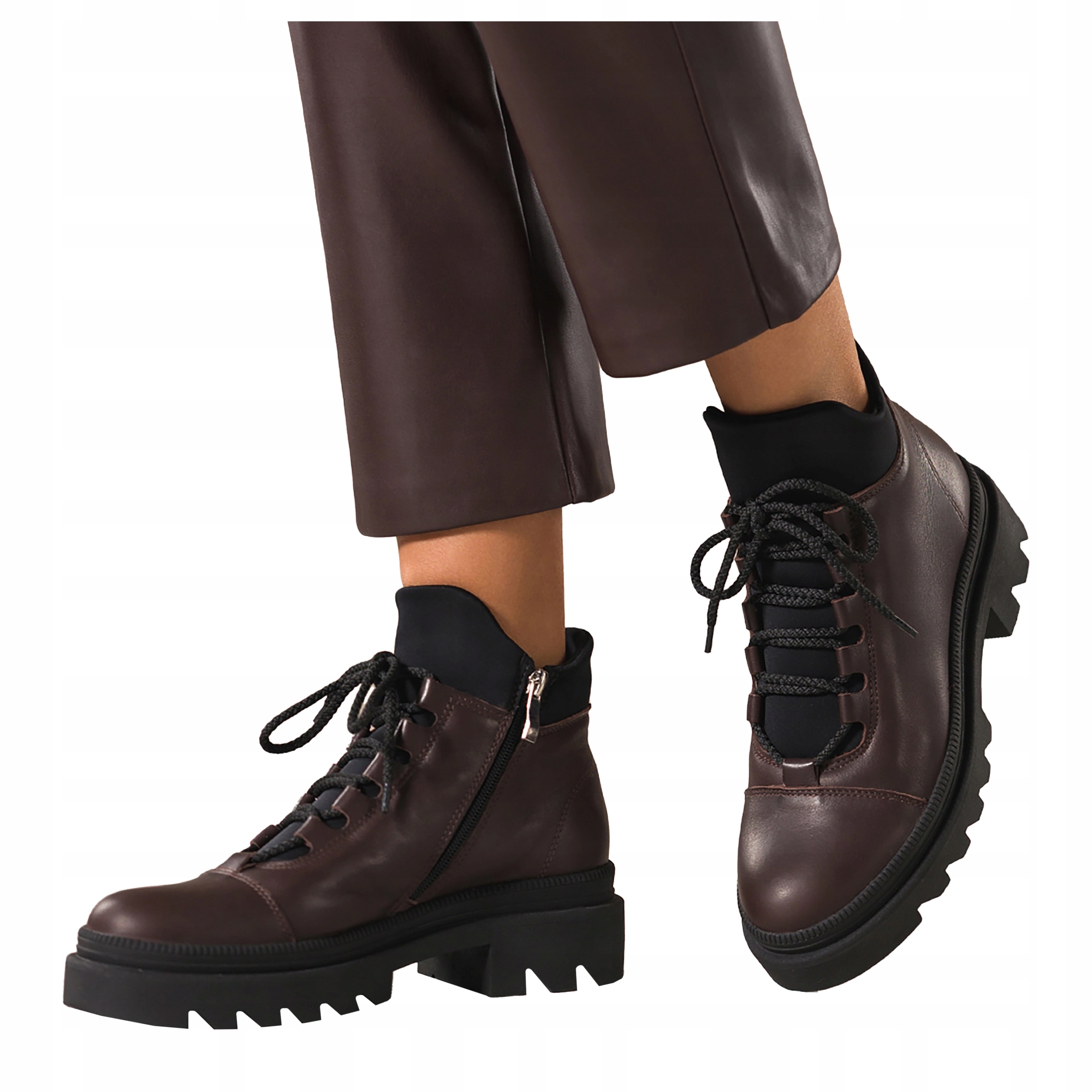 Dámské Kotníkové Boty Čokoládové Kožené Šněrovací Modní Pohodlné Workery vel 40