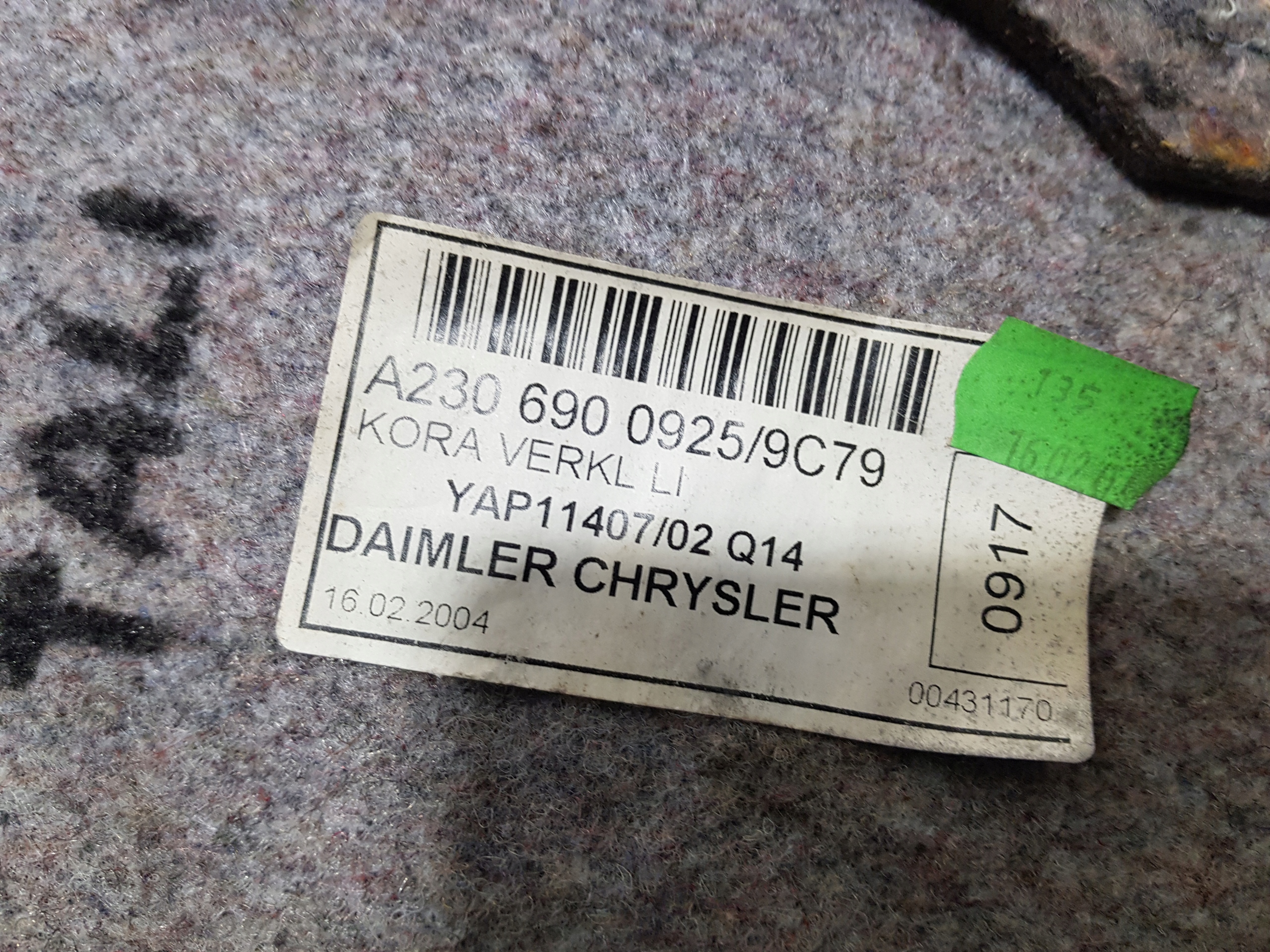 MERCEDES SL R230 mats boot upholstery left