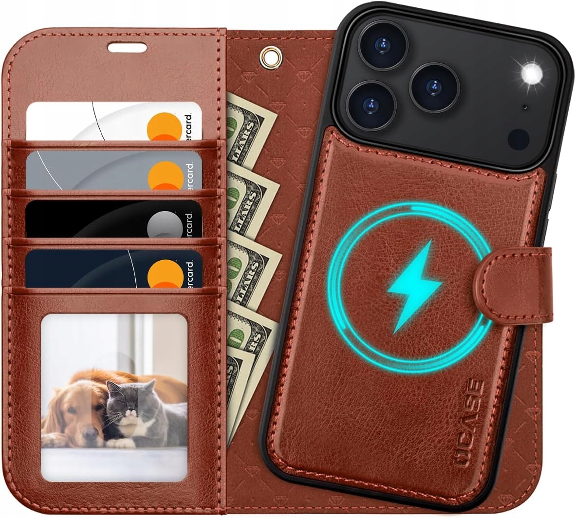 Etui z klapką Pokrowiec MagSafe 2w1 do Apple iPhone 17 Pro Max brązowy