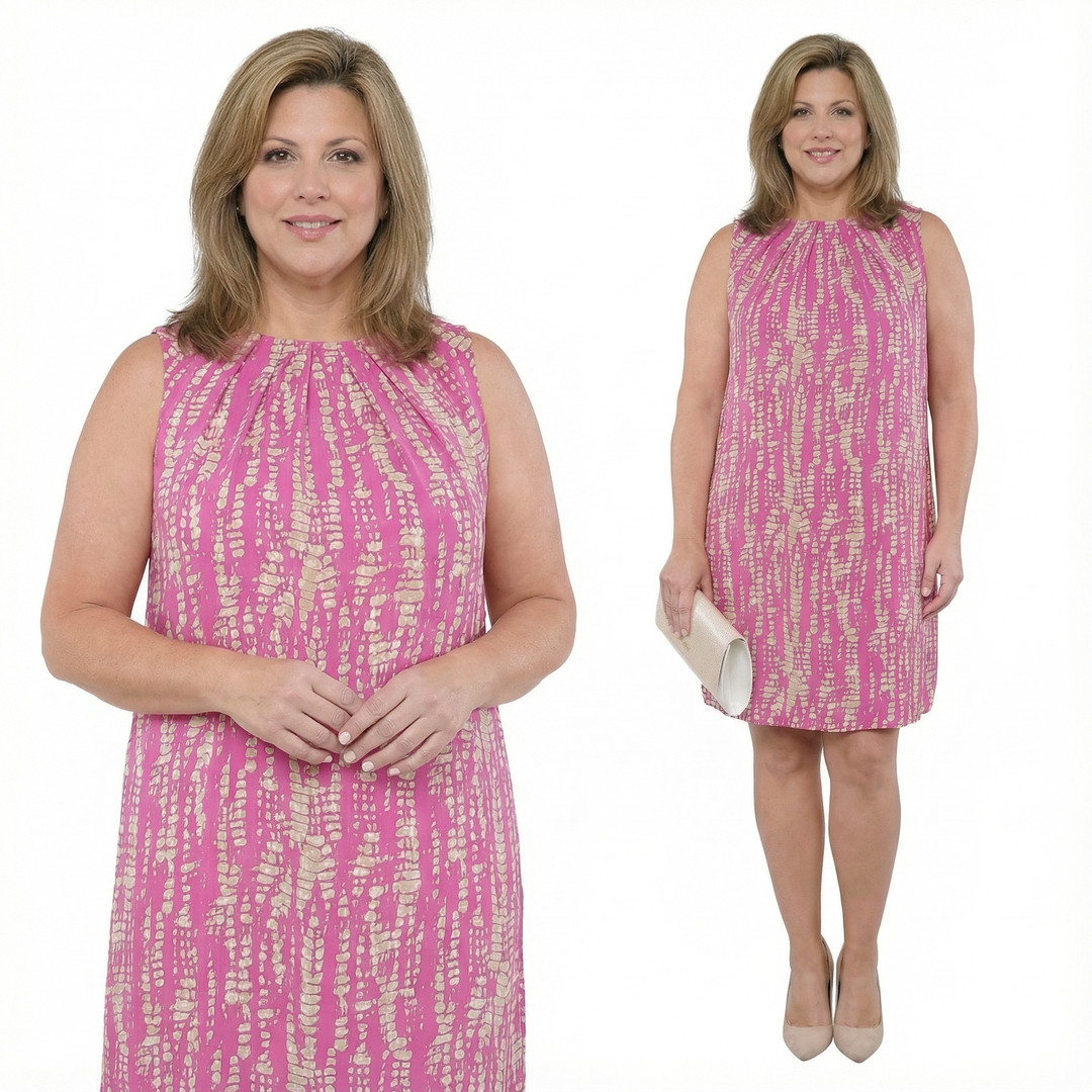 Růžová šaty s béžovými vzory plus size, velikost 56