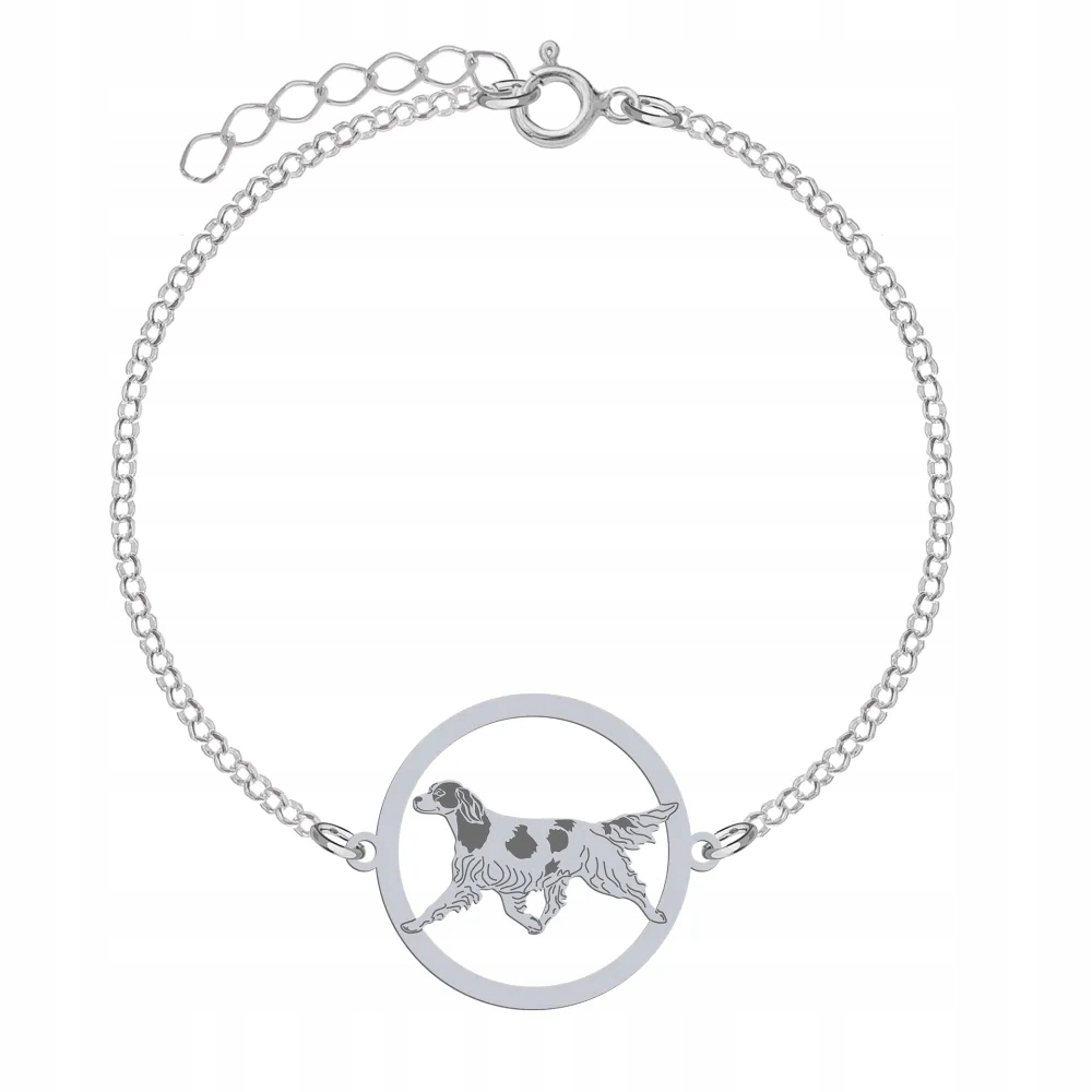 Stříbrný náramek s irským setrem, červeno-bílý 925 Dárek Gravírování