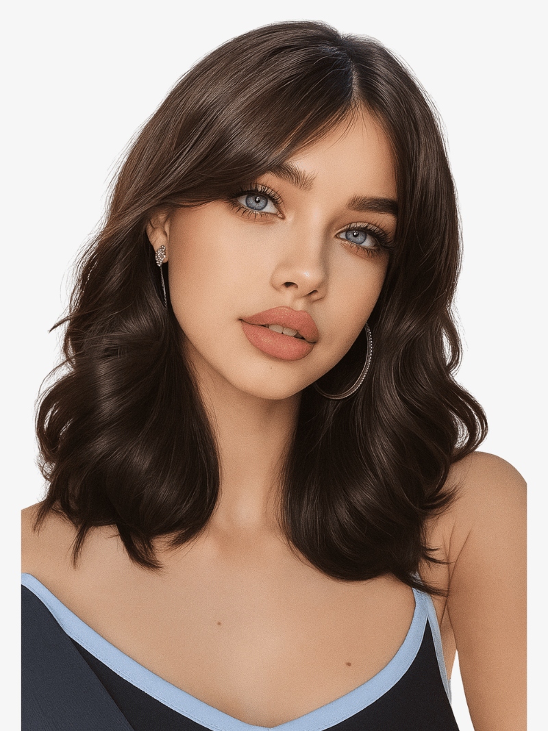 Paruka na ramena hnědá, syntetické vlasy, vlny SWLC1284-1BR14 Dárek čepička