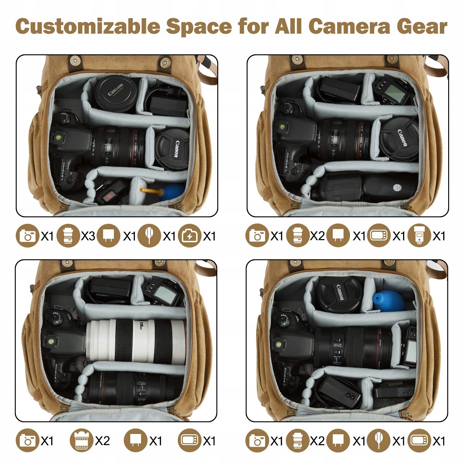 BAGSMART Plecak Fotograficzny Canvas Na Laptop 15" i Sprzęt Foto — miniatura 3
