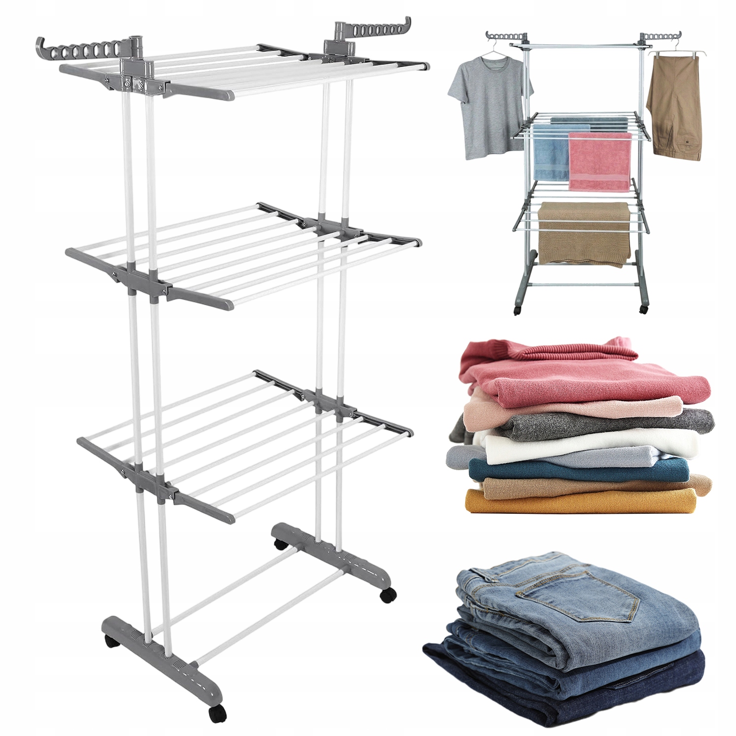 Levně Sušák Stojící Na Prádlo Skládací Věšák 3-ÚROVŇOVÝ Skládací