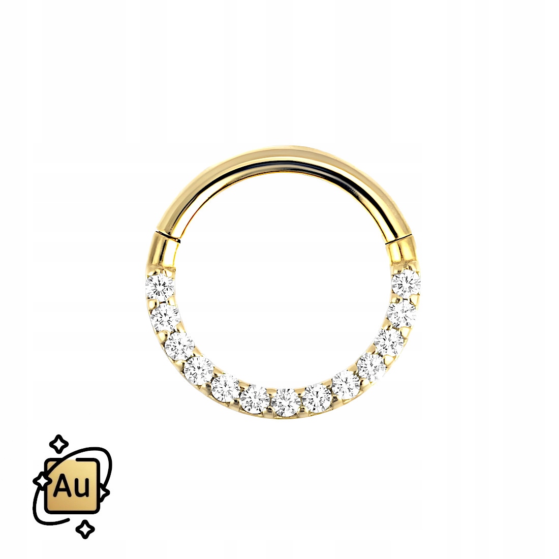 Zlatý ozdobný Clicker 14K Au kroužek ze zlata pr. 585 s zirkony 1,2/8 mm