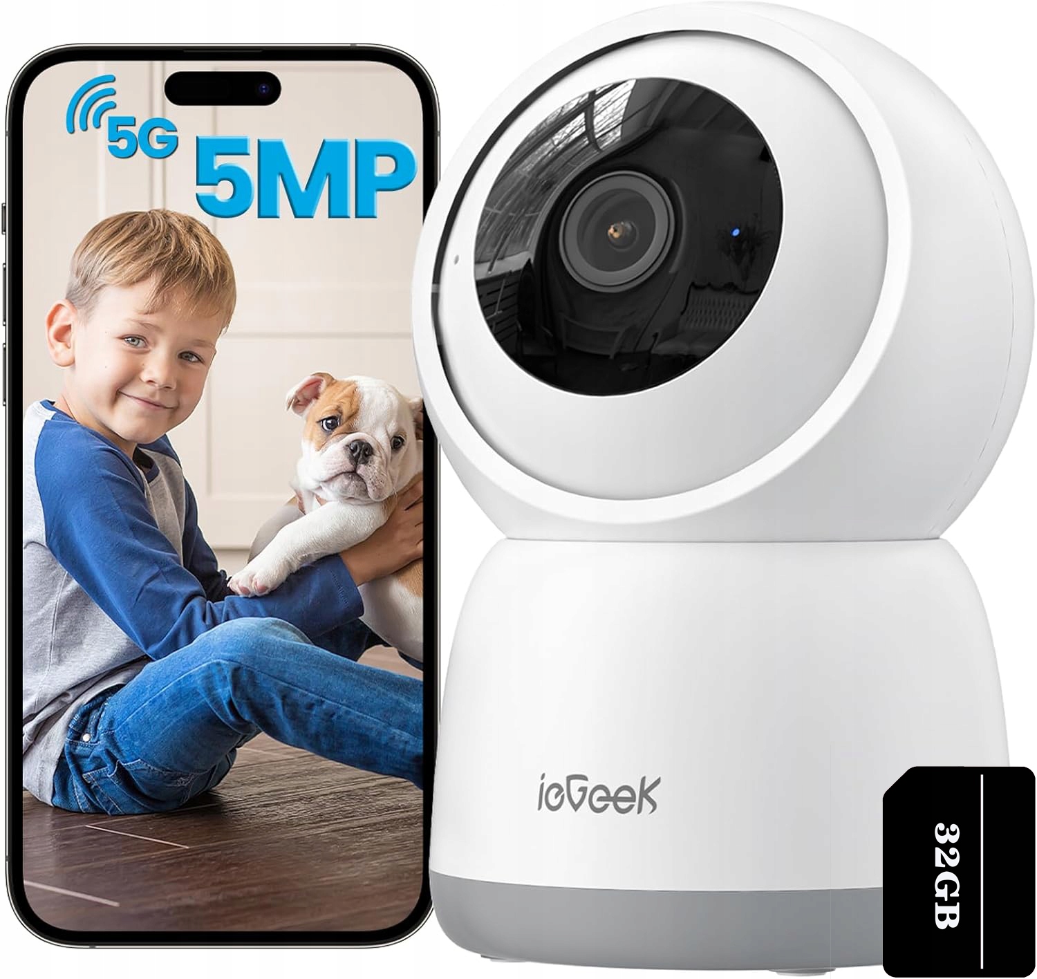 5G otočná vnitřní Ip kamera WiFi 5MP Baterie 4xZoom 24/7 Rekord 32GB