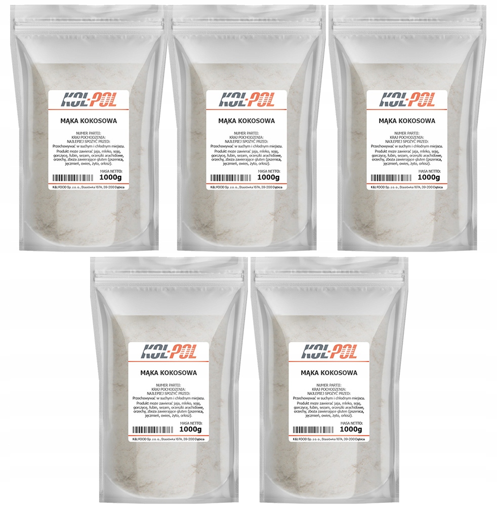 Levně Kokosová Mouka 5 kg Přírodní kokosová mouka jemná, vysoká kvalita Kol-Pol