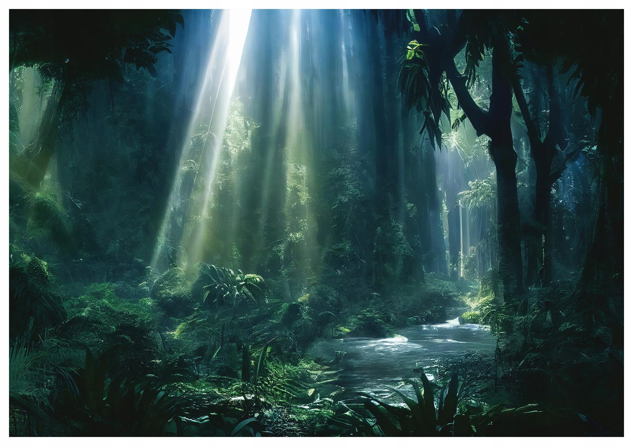 Tapeta Lesný súmrak Zelená oáza pokoja Slnečné lúče 368x254 lepidlo