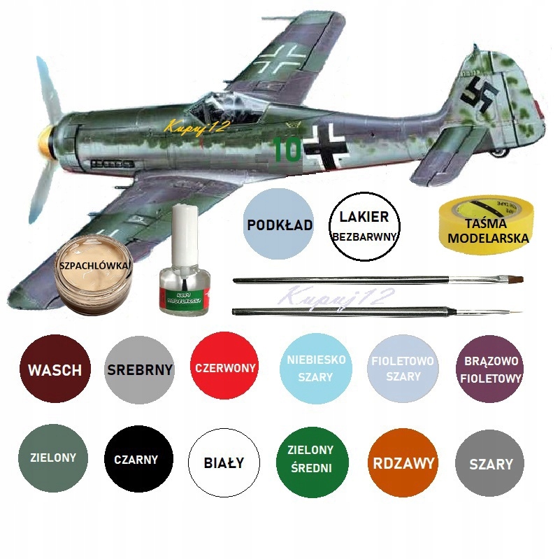 Model do sklejania Focke Wulf FW 190 DORA ZESTAW:PDKŁAD, FARBY, KLEJ+PĘDZLE