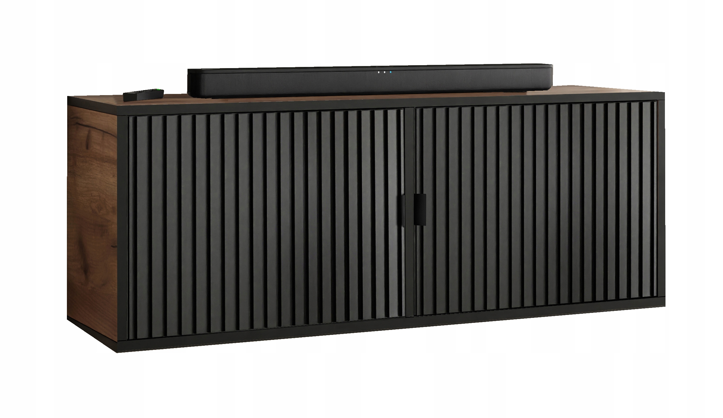 Rtv skříňka Veli 2 dub craft černá rýhovaná s policí, rukojeť uzavřená