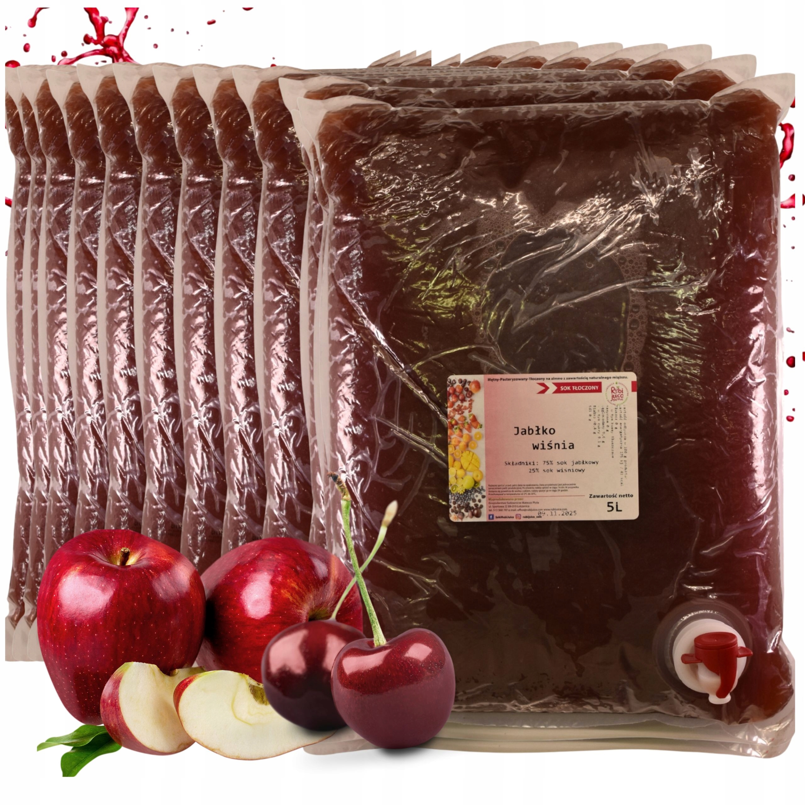 Sok jabłko wiśnia 12x 5l 100% Nfc tłoczony naturalny bez dodatku cukru