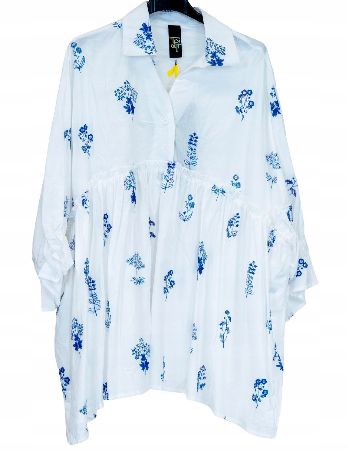 Fly Out biała/ecru bluzka tunika oversize Plus size 46/48/50 bawełna Italia