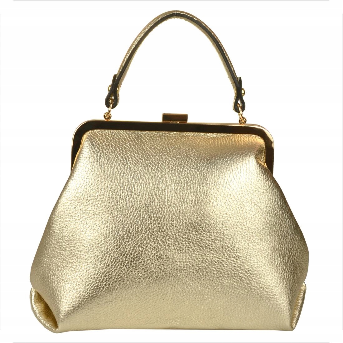 Borse in Pelle Torebka kuferek Skóra naturalna złoty z Włoch [SKU] Wysokość uchwytów 10 cm