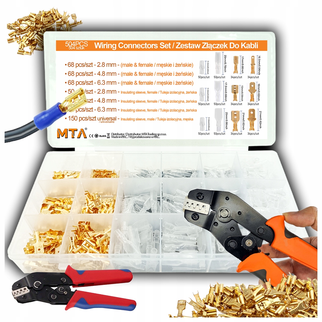 ZACISKARKA PRASKA KONEKTORÓW ZESTAW SAMOCHODOWYCH 504 szt IZOLACJA 2.8-6.3