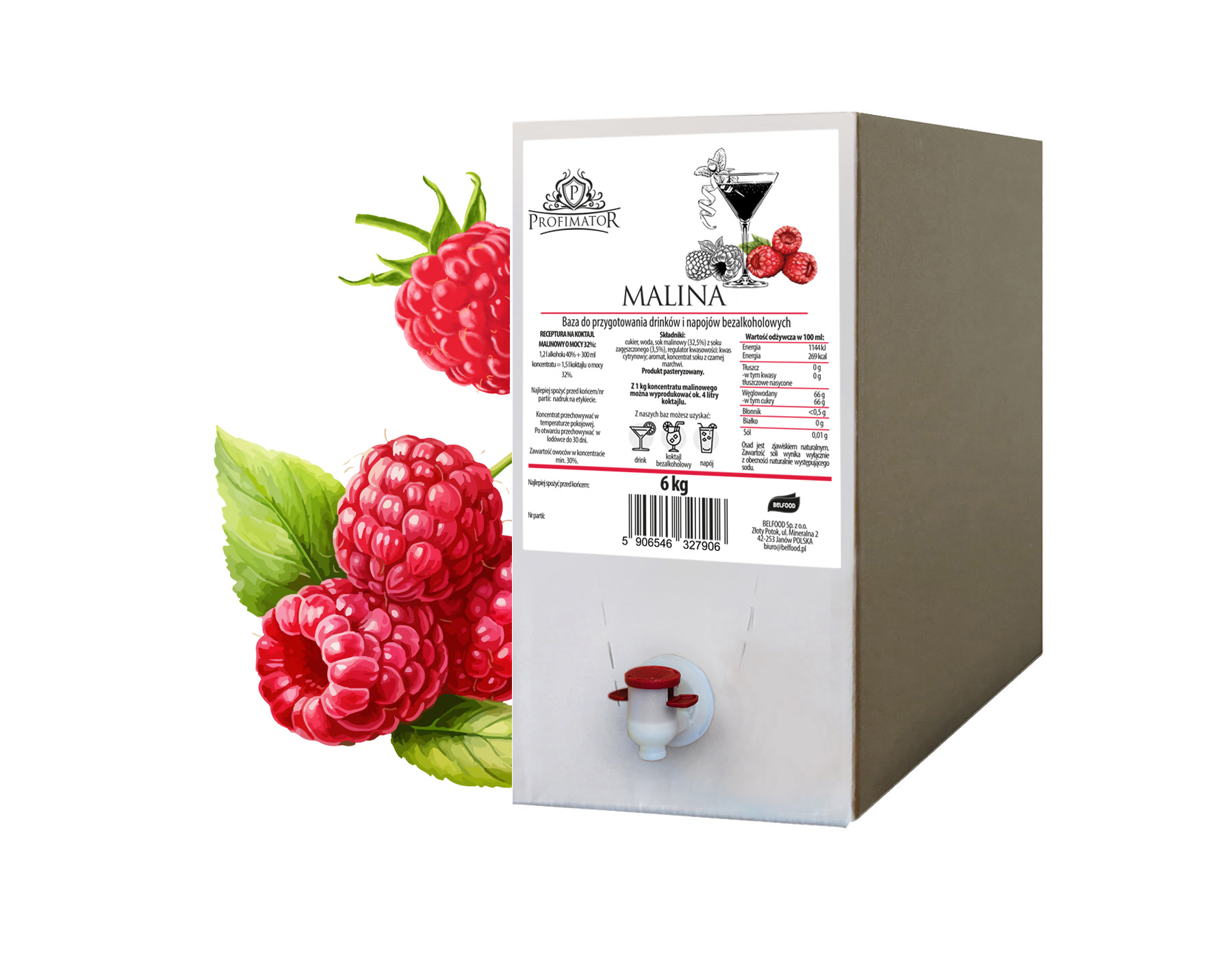 Levně Základ pro nápoje a nealkoholické koktejly Profimator Malina box 6 kg