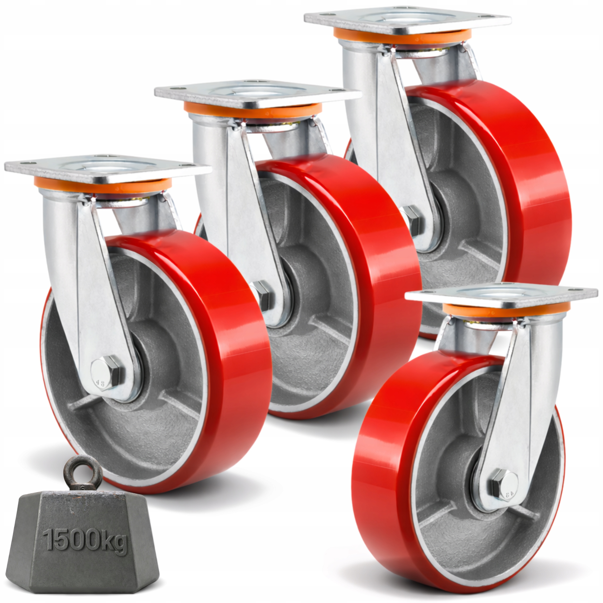 Kolečka 100 mm Otočná Sada 4ks pro velké zatížení 1500 kg Litinové Pu Silné