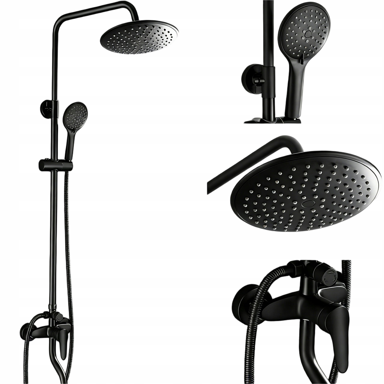 Nástenná Kúpeľňová Sprchová Batéria S Dažďovou Sprchou, Čierna
